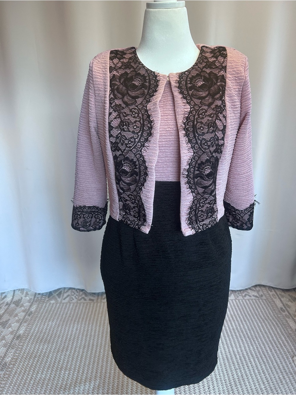 NY Collection Petite Lace-Detail 2-Piece Textured Knit Dress Set